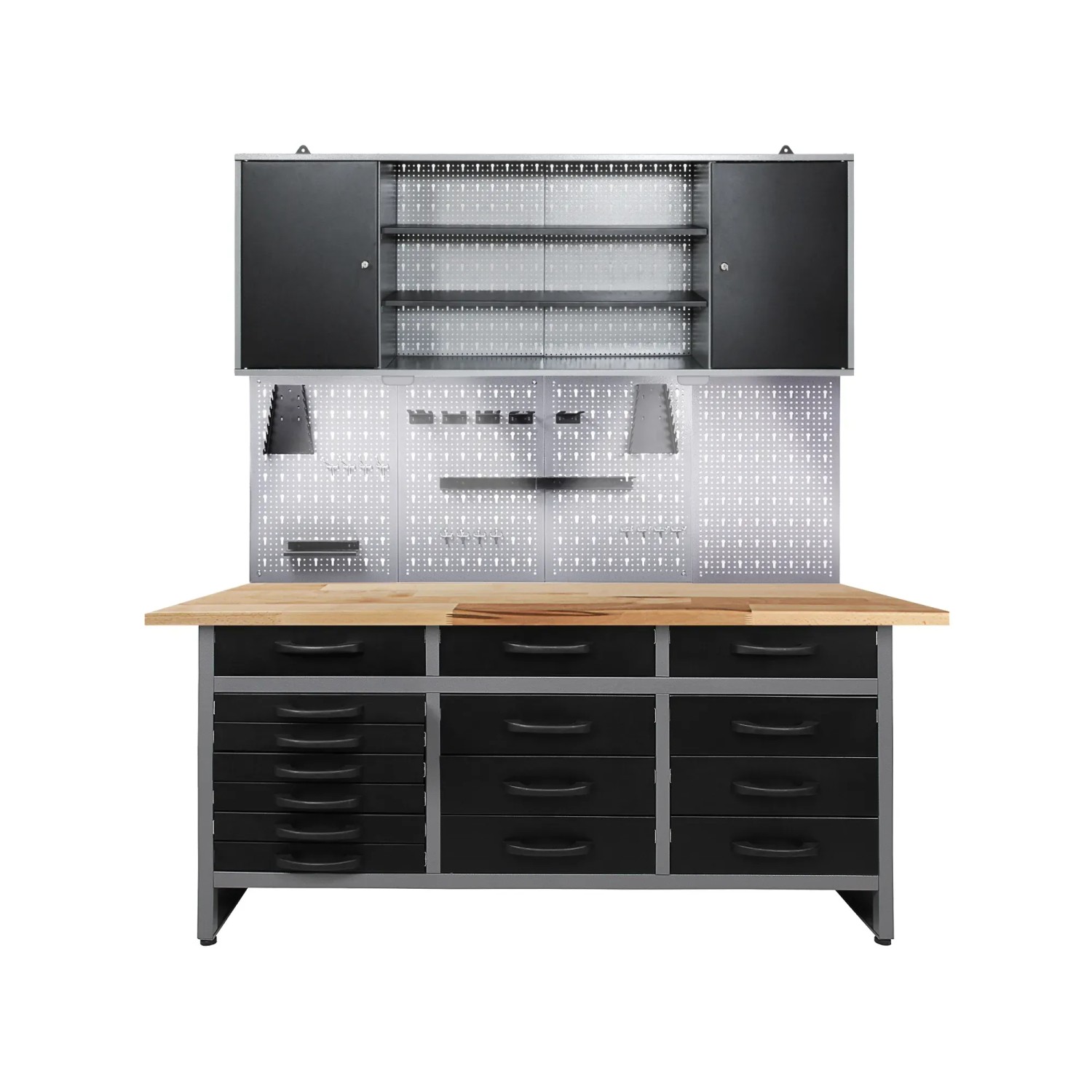 Ondis24 Werkstatt Set Konny 160 cm 1 Schrank LED Werkstatteinrichtung Werkbank