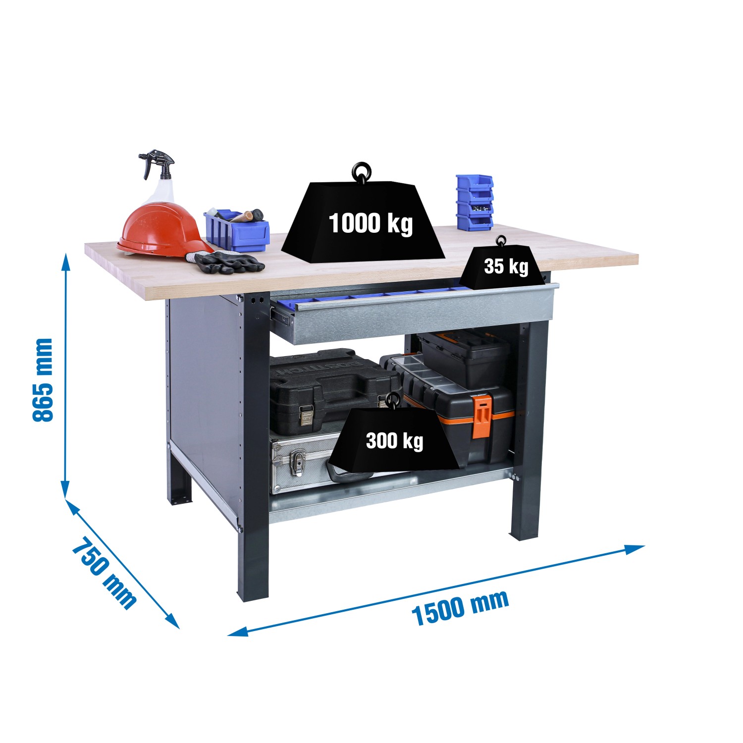 5x150x75cm Traglast 1000kg Anthrazit
