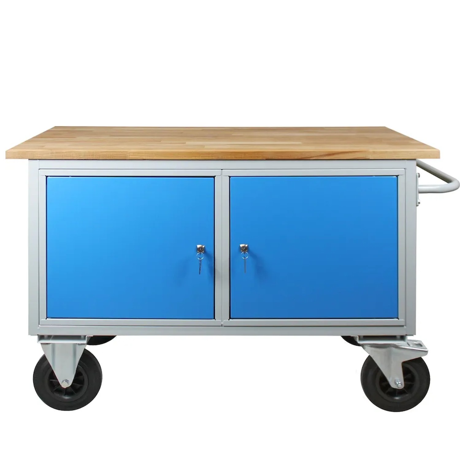 PROREGAL Mobile Werkbank Rhino mit 2 Türen HxBxT 83 x 130 x 60 cm Traglast 500 kg Lichtgrau Lichtblau