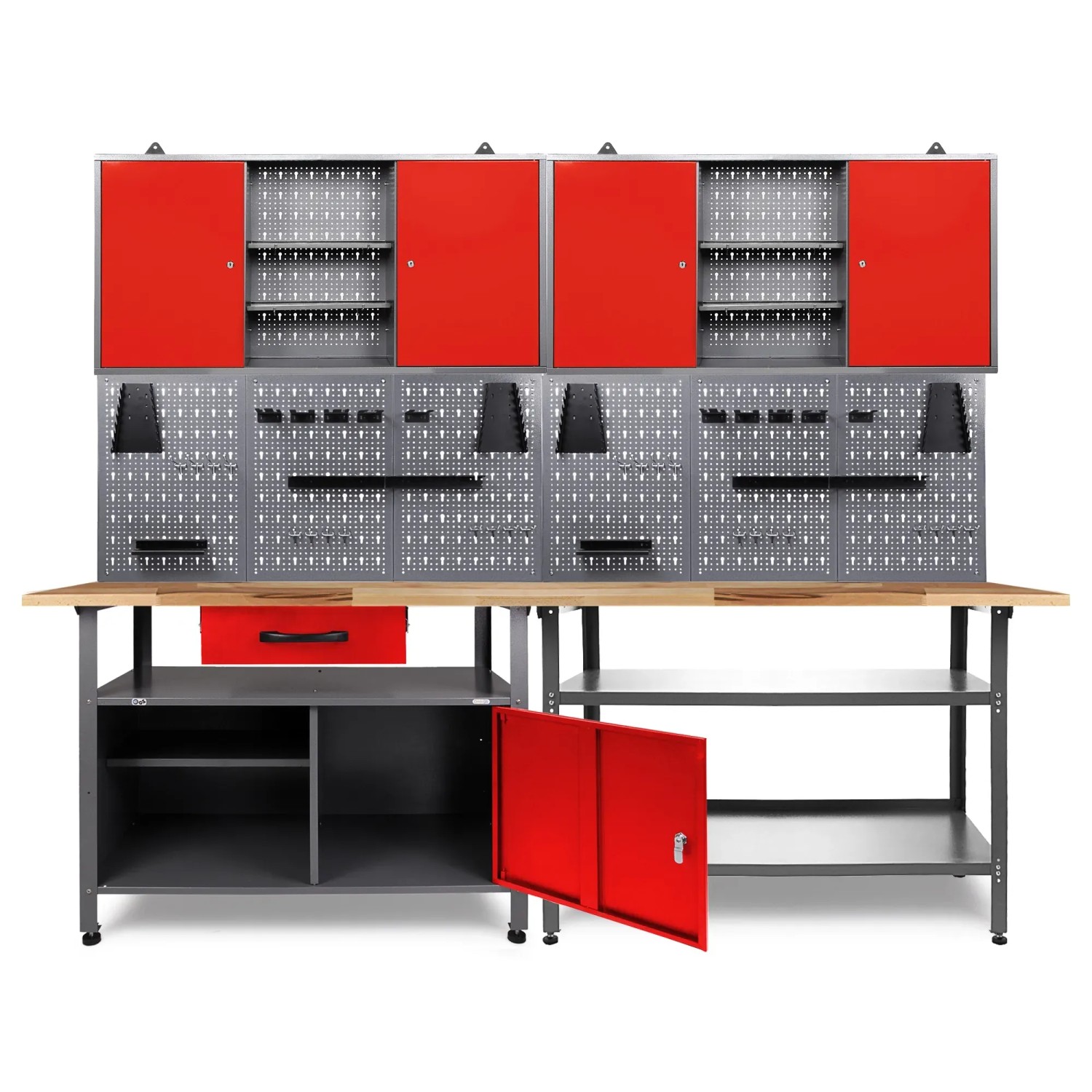 Ondis24 Werkbank Set Erfinder 240 cm 2 Schränke Rot Werkstatt