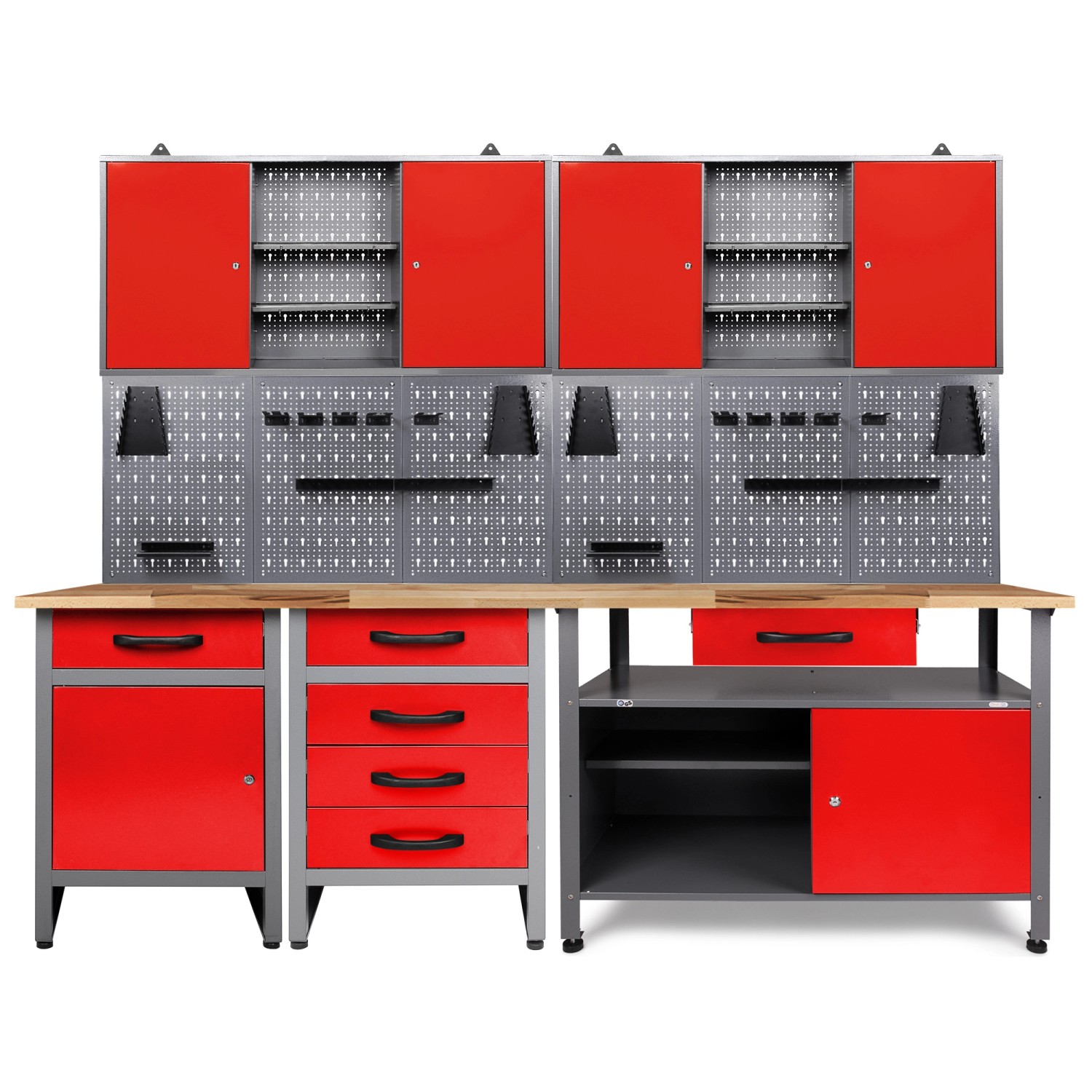 Ondis24 Werkbank Set Tüftler 240 cm 2 Schränke Rot Werkstatt