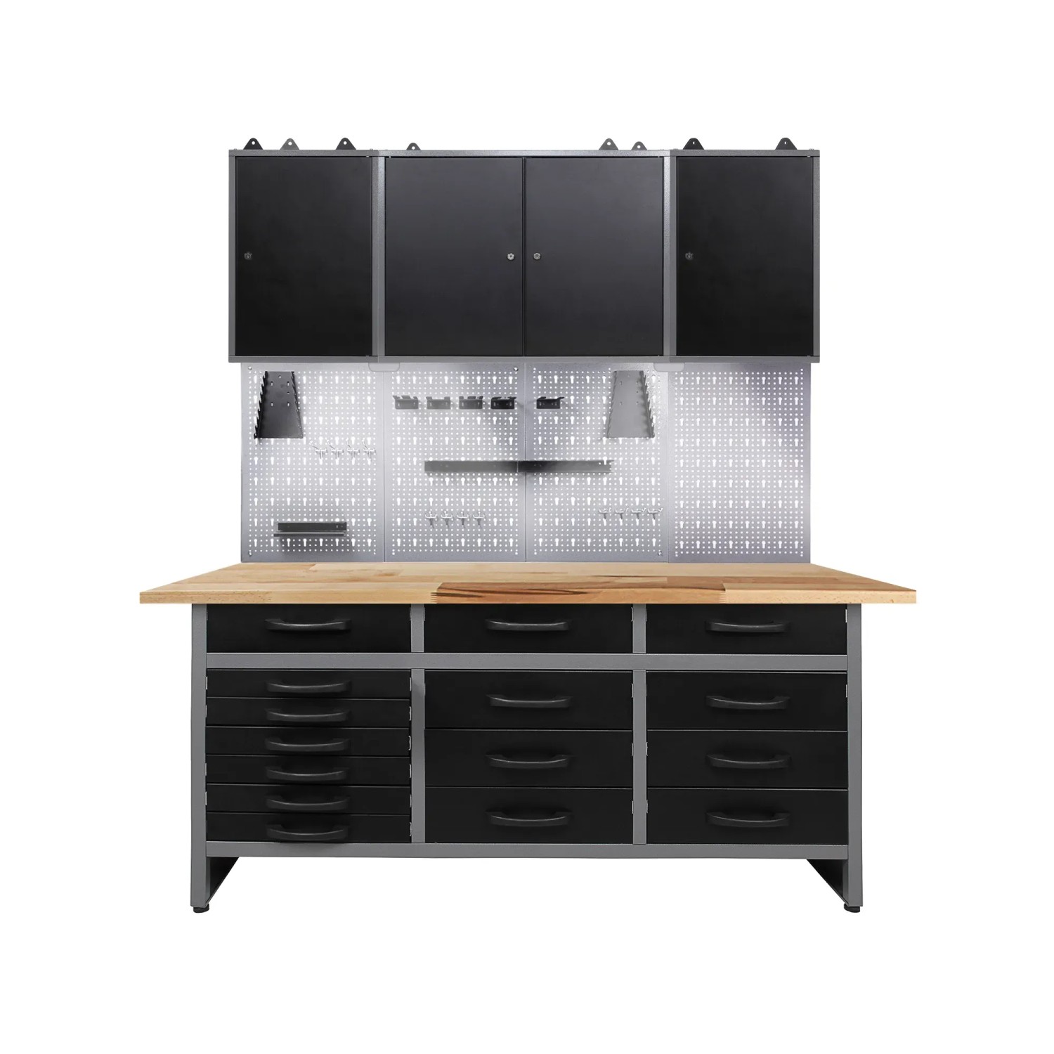 Ondis24 Werkstatt Set Konny 160 cm 3 Schränke LED Werkstatteinrichtung Werkbank