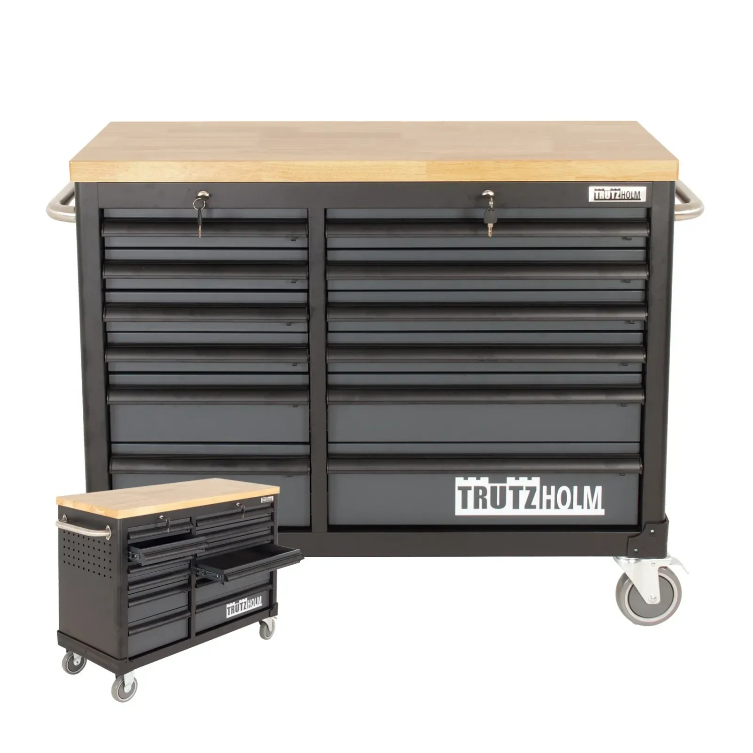 TRUTZHOLM Werkstattwagen DELUXE 12 Schubladen Unbestückt Massive Arbeitsplatte Anthrazit Grau
