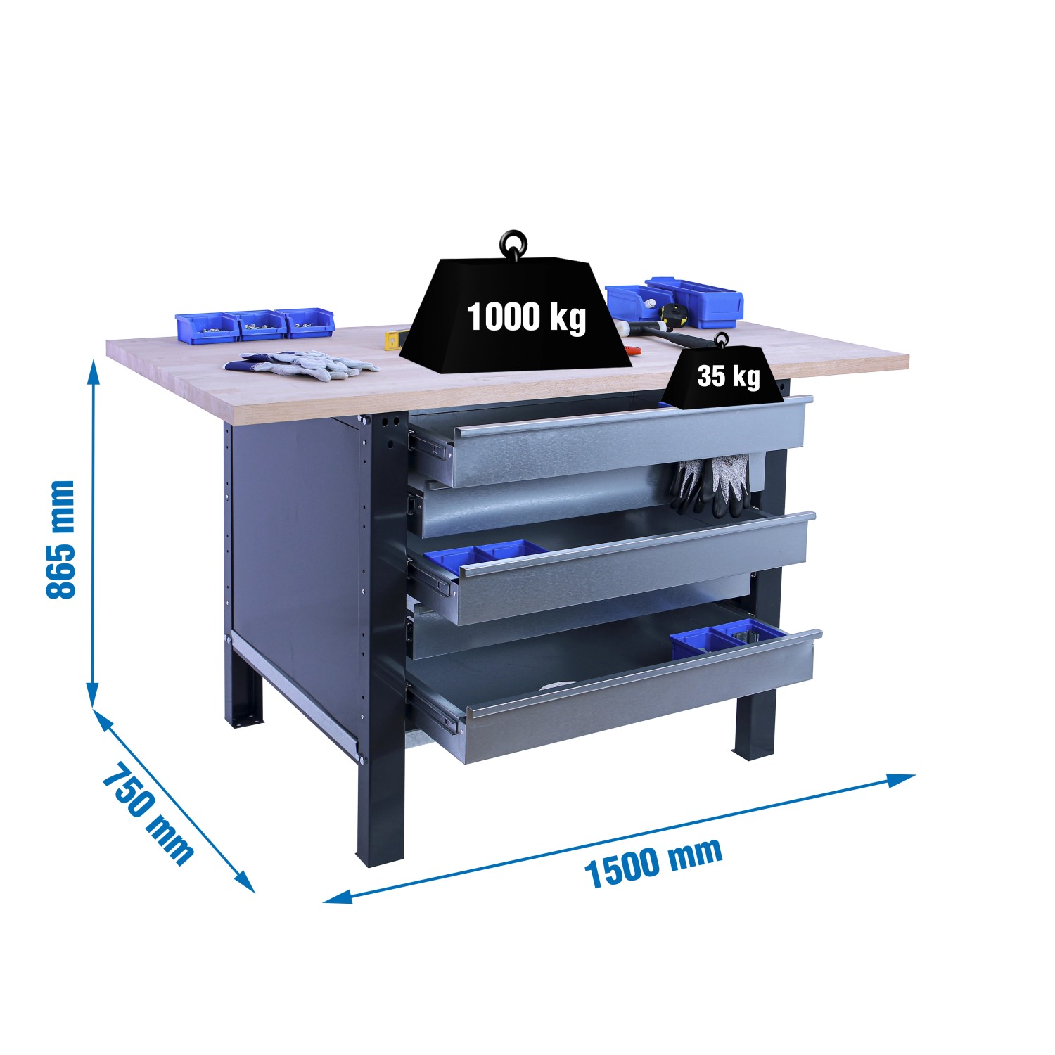 5x150x75cm Traglast 1000kg Anthrazit