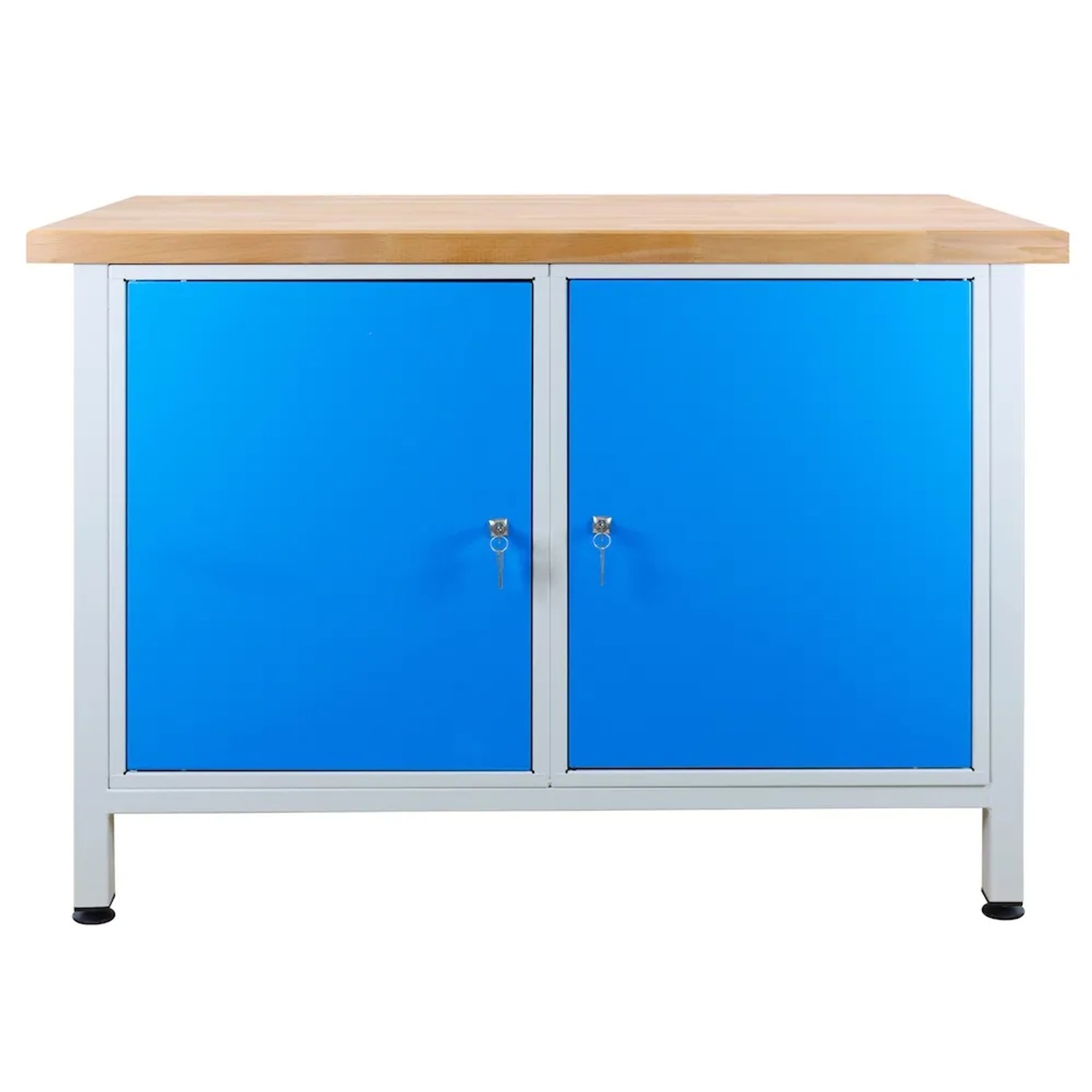 PROREGAL Werkbank Rhino mit 2 Türen HxBxT 84 x 120 x 60 cm Traglast 300 kg Lichtgrau Lichtblau