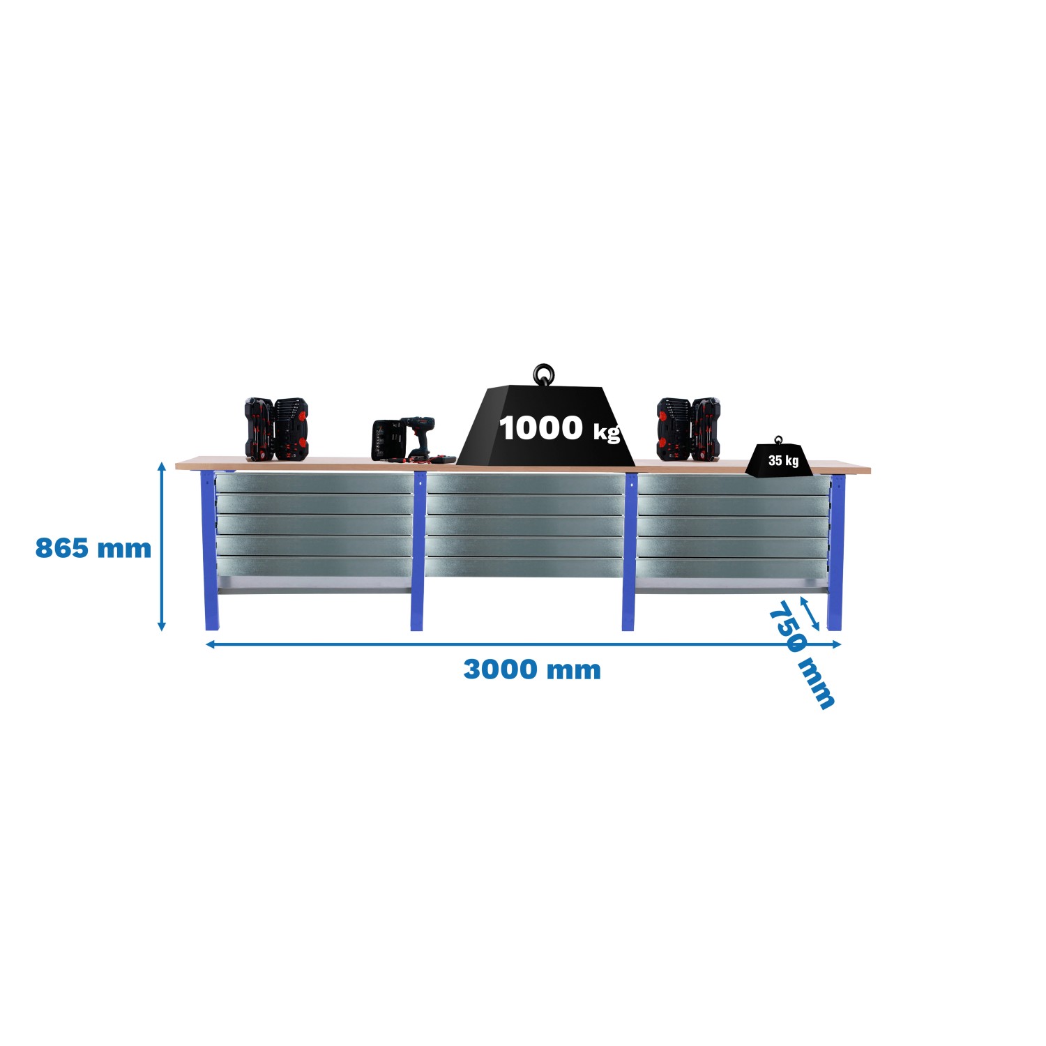 5x300x75cm Traglast 1000kg Blau