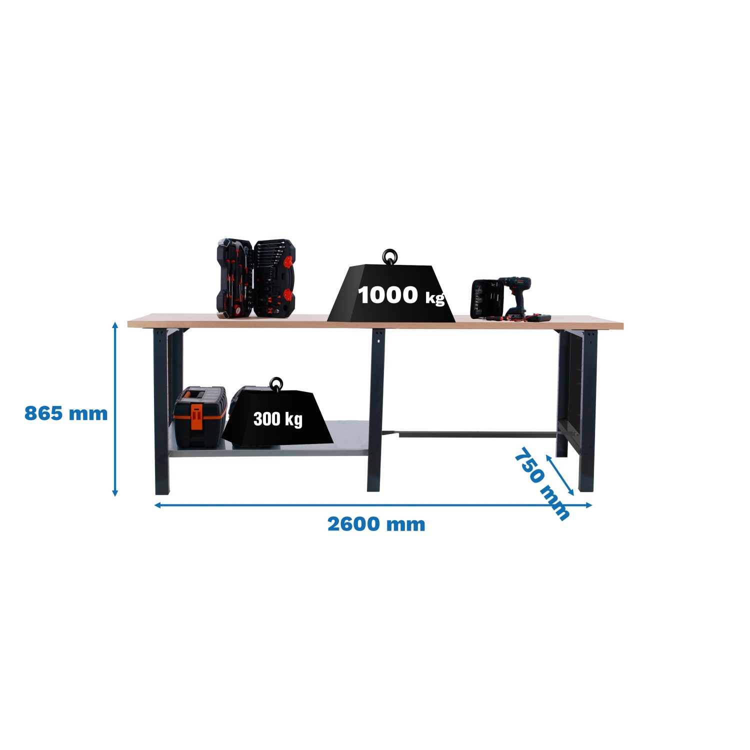 5x260x75cm Traglast 1000kg Anthrazit