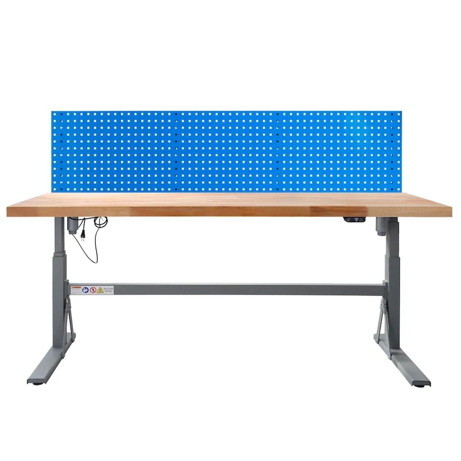 PROREGAL Höhenverstellbare Werkbank Giant Rhino mit Lochplatte HxBxT 70 bis 117 x 200 x 75 cm Traglast 300 kg Staubgrau Lichtblau