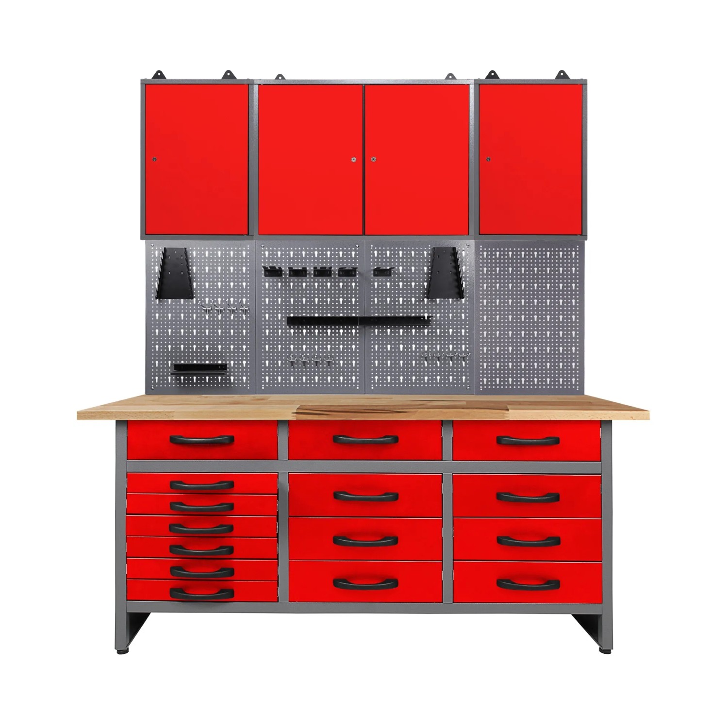 Ondis24 Werkstatt Set Konny 160 cm 3 Schränke Rot Werkstatteinrichtung Werkbank