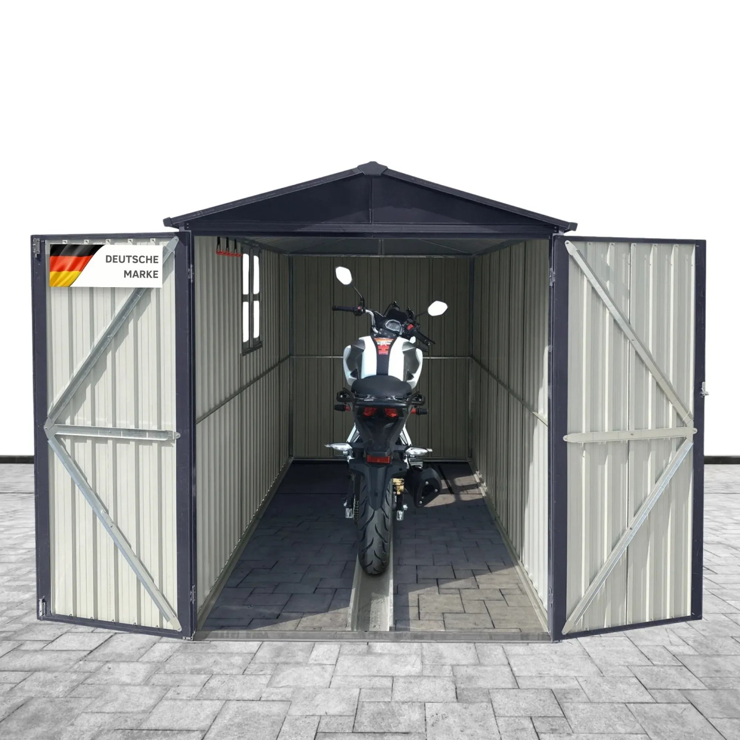 Albatros Premium Motorradgarage Verzinktes Metall in Anthrazit RAL 7016 169x308x191cm