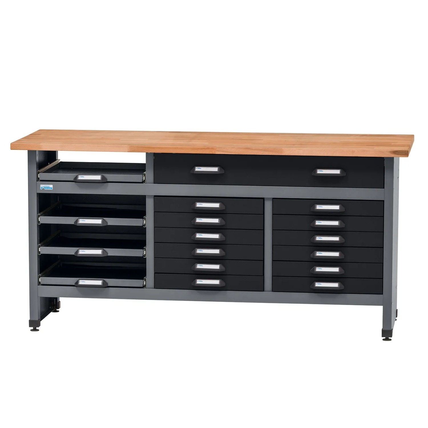 Küpper Werkbank mit 17 Schubladen 84 x 170 x 60 cm Schwarz-Hellgrau