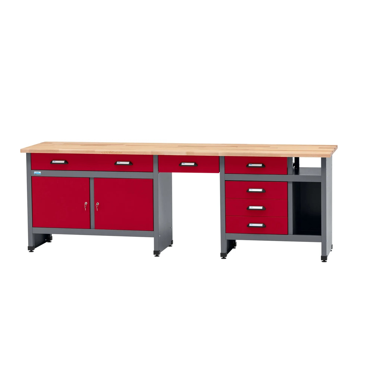 Küpper Werkbank 6 Schubladen 2 Türen Sitzraum 84 x 240 x 60 cm Dunkelrot