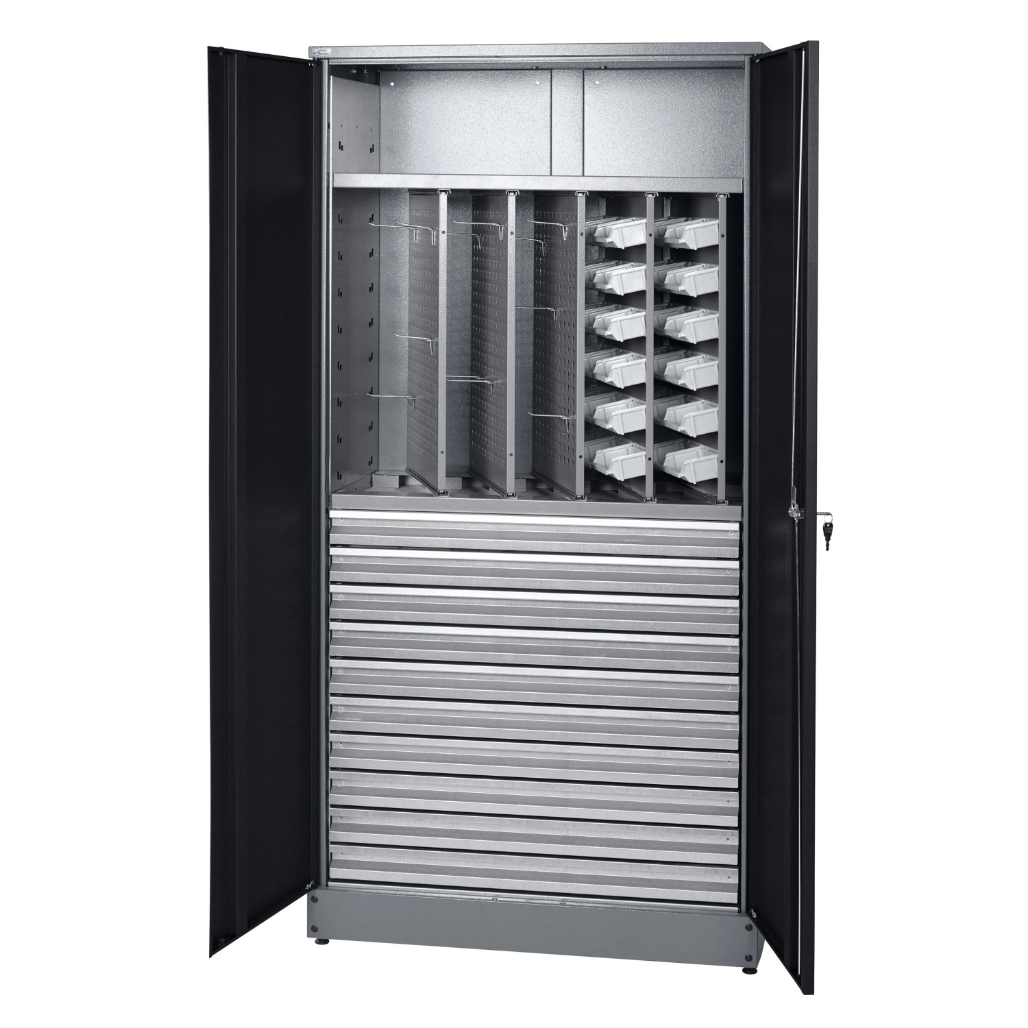 Küpper Materialschrank 2-Türig 10 Schubladen 180 x 91 x 45 cm Schwarz-Hellgrau