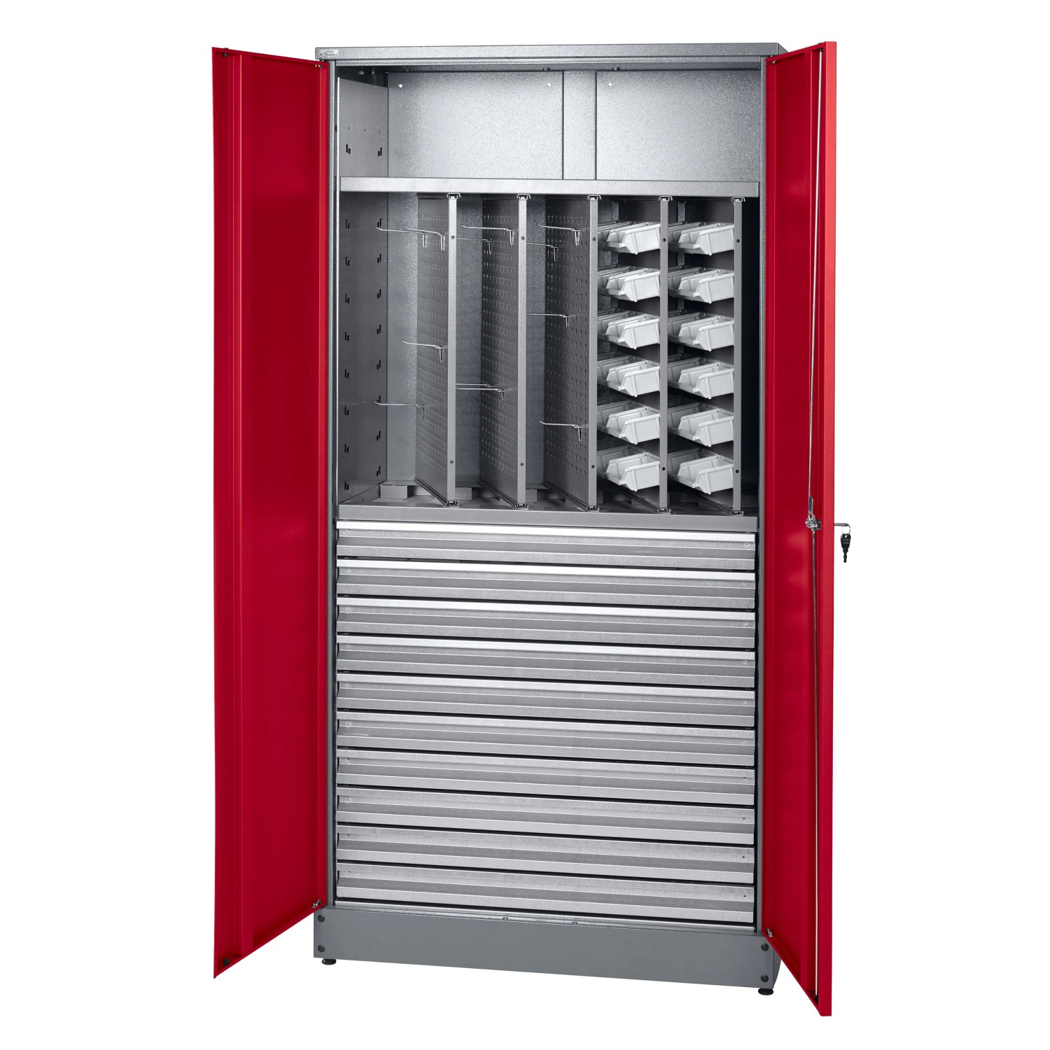 Küpper Materialschrank 2-Türig 10 Schubladen 180 x 91 x 45 cm Dunkelrot