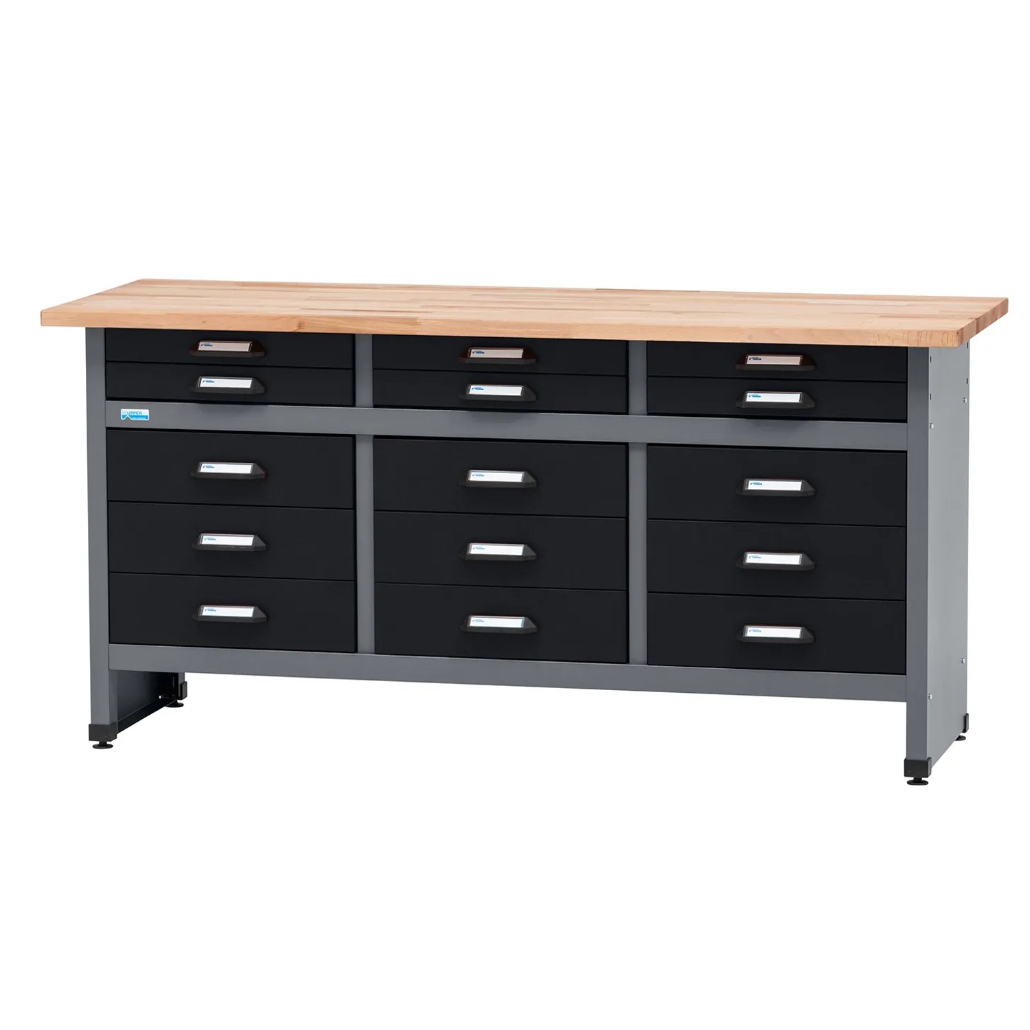 Küpper Werkbank mit 15 Schubladen 84 x 170 x 60 cm Schwarz-Hellgrau