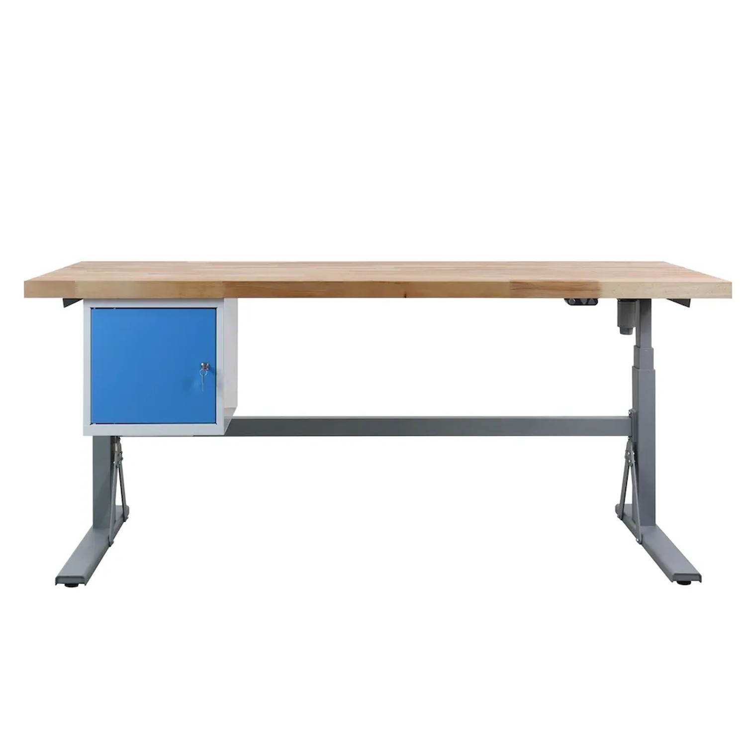 PROREGAL Höhenverstellbare Werkbank Giant Rhino mit Würfelbo x HxBxT 70 bis 117 x 200 x 75 cm Traglast 300 kg Staubgrau Lichgrau Lichtblau