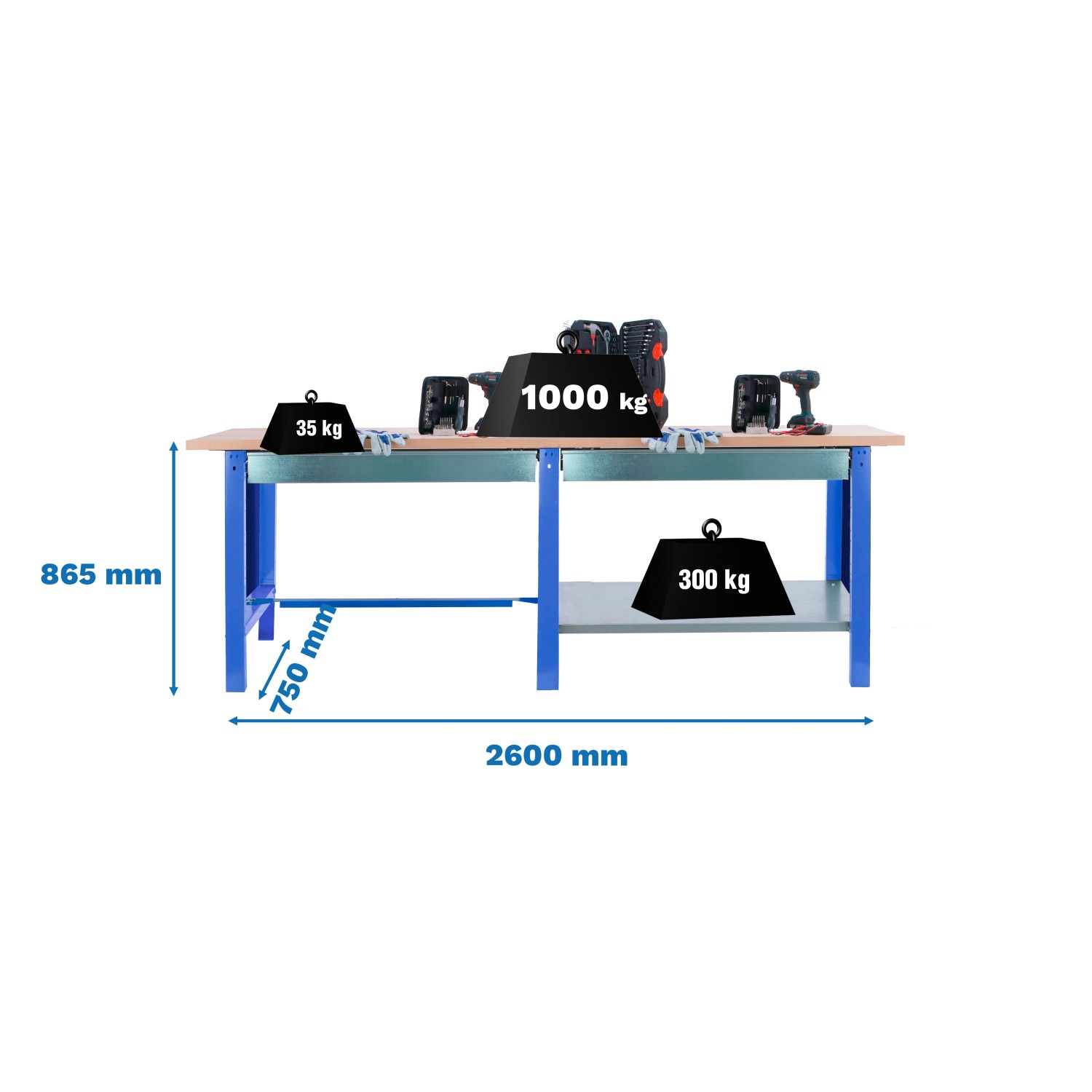 5x260x75cm Traglast 1000kg Blau