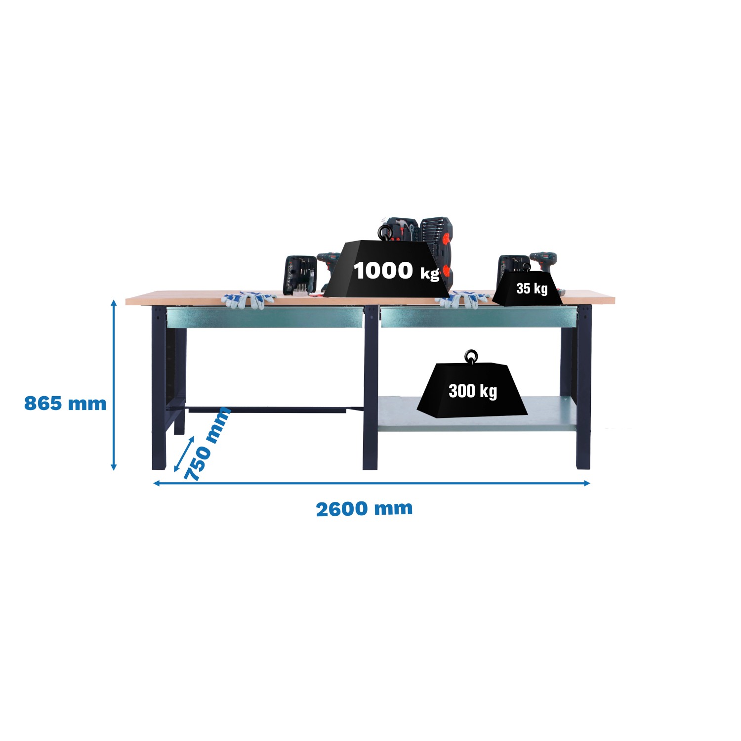 5x260x75cm Traglast 1000kg Anthrazit